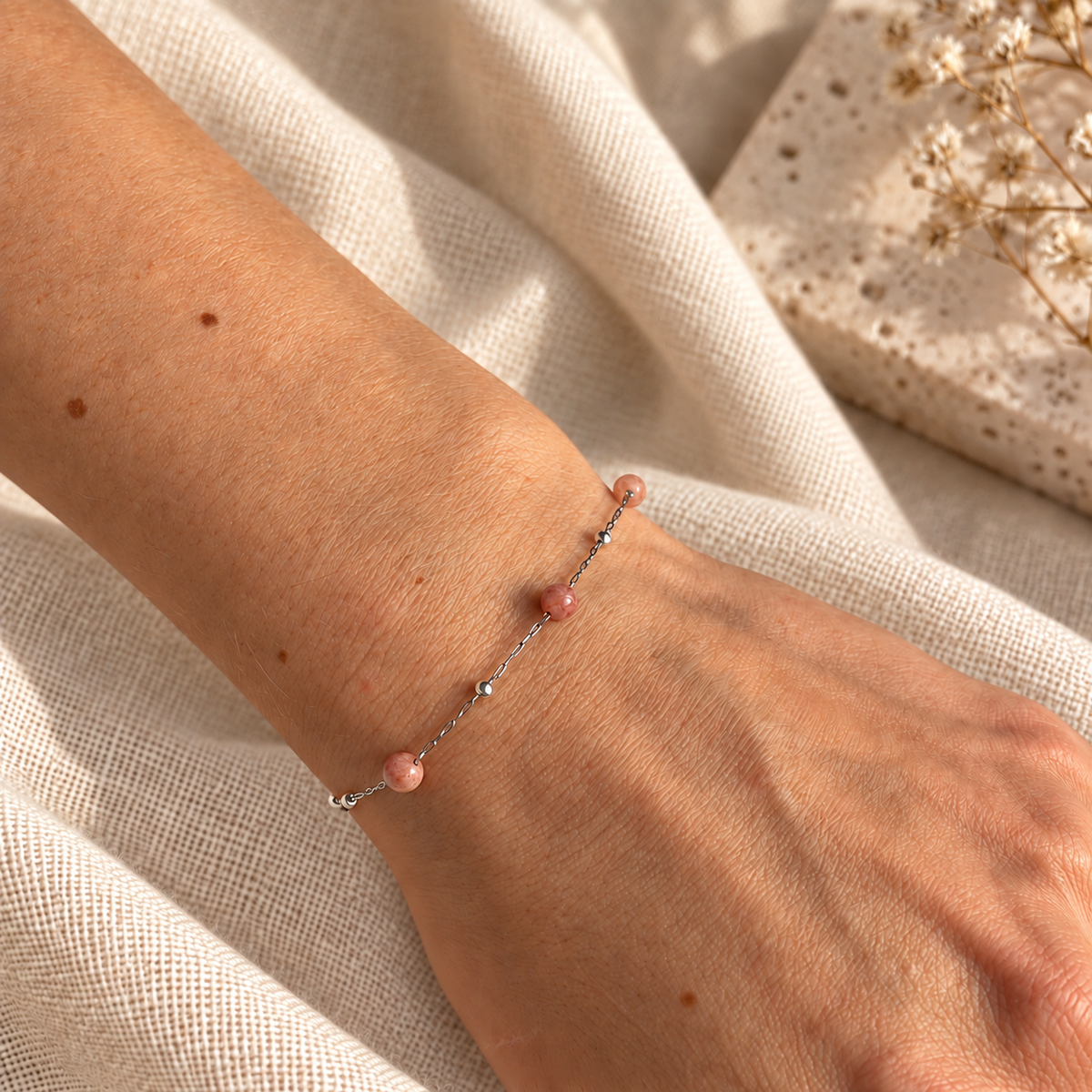 Handgemaakte set Isla Vintage Rose in zachtroze en zilverkleurig