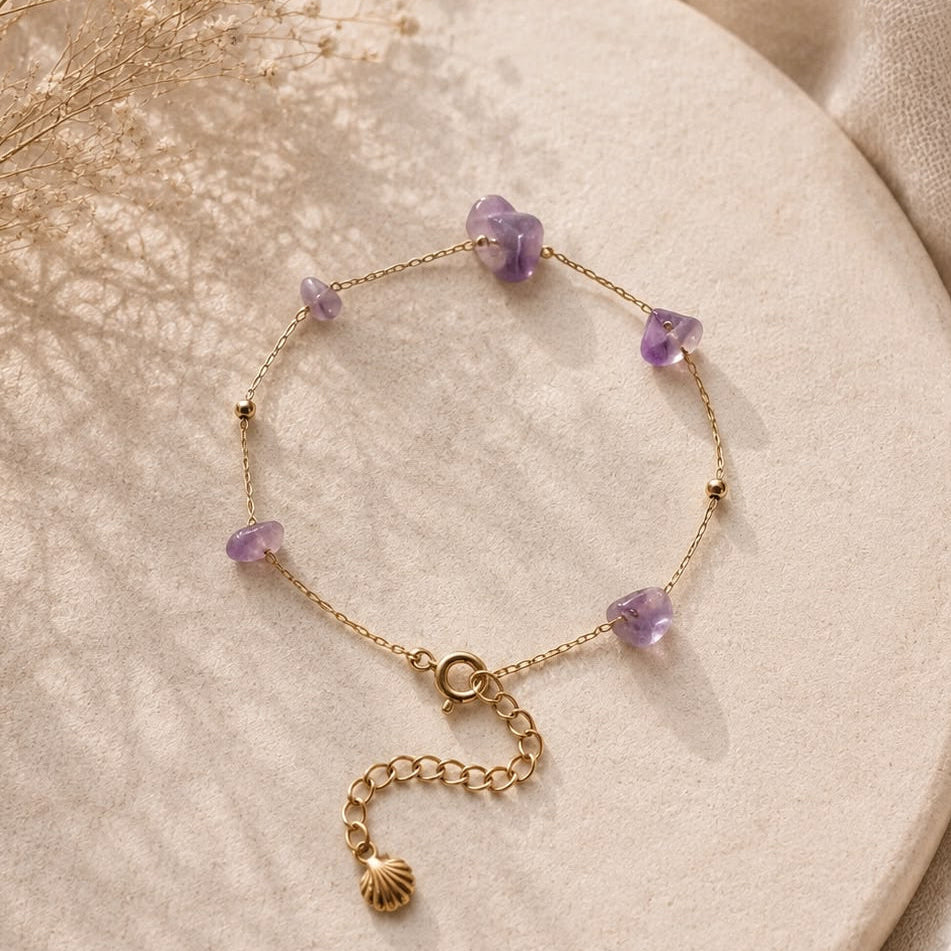 Armband Dune Amethist – handgemaakt goudkleurig sieraad