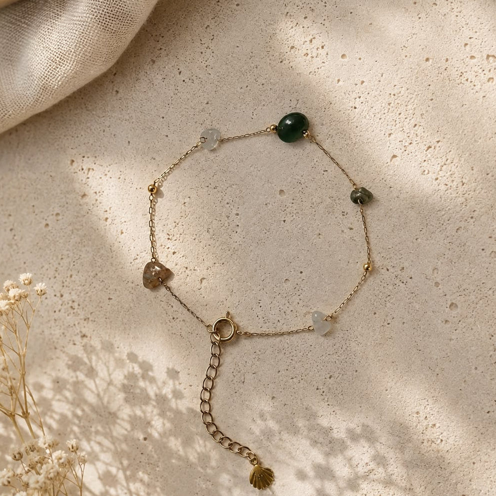 Armband Dune Mosagaat – handgemaakt goudkleurig sieraad
